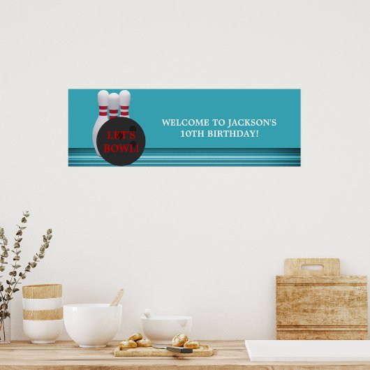Bowling Birthday Party Banner Poster (Keuken)