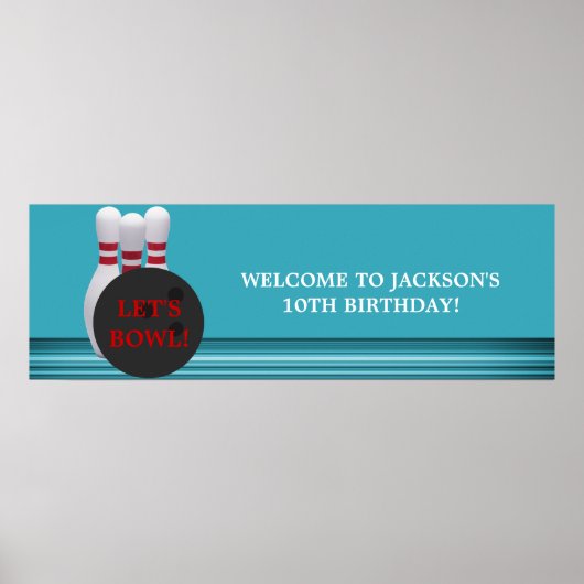 Bowling Birthday Party Banner Poster (Voorkant)