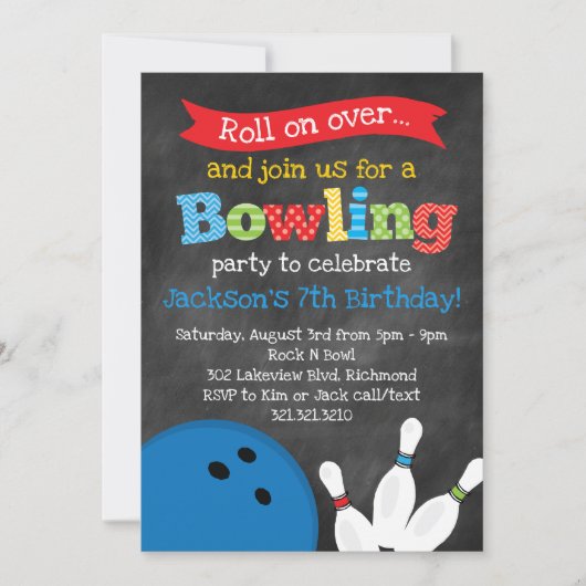 Bowling Birthday Party - Chalkboard Kaart (Voorkant)