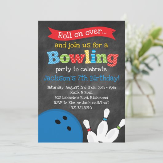 Bowling Birthday Party - Chalkboard Kaart (Staand voorkant)