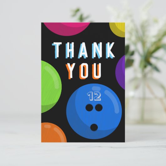 Bowling Birthday Party Cosmic Bowling Neon Blue Bedankkaart (Staand voorkant)