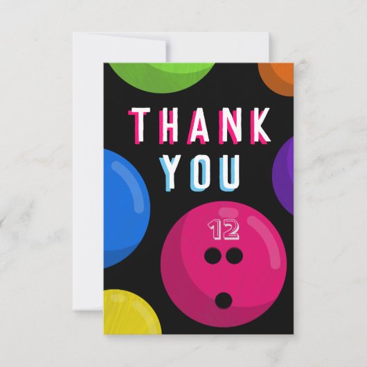 Bowling Birthday Party Cosmic Bowling Neon Pink Bedankkaart (Voorkant)