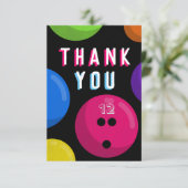 Bowling Birthday Party Cosmic Bowling Neon Pink Bedankkaart (Staand voorkant)