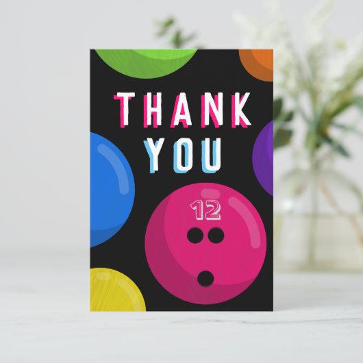 Bowling Birthday Party Cosmic Bowling Neon Pink Bedankkaart (Staand voorkant)