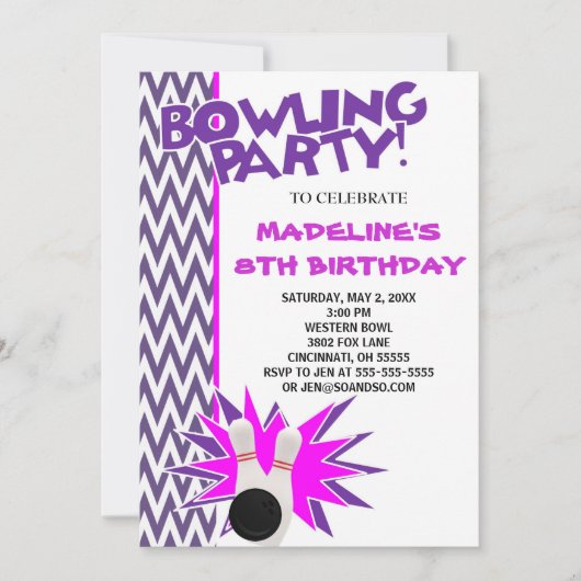 Bowling Birthday Party Custom Invitation Kaart (Voorkant)