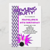 Bowling Birthday Party Custom Invitation Kaart (Voorkant / Achterkant)
