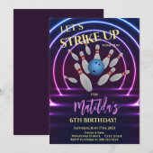 Bowling Birthday Party Custom Kaart (Voorkant / Achterkant)