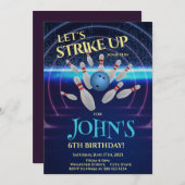 Bowling Birthday Party Custom Kaart (Voorkant / Achterkant)