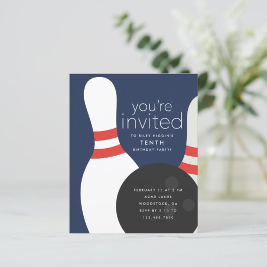 Bowling Birthday Party Invitation (Staand voorkant)