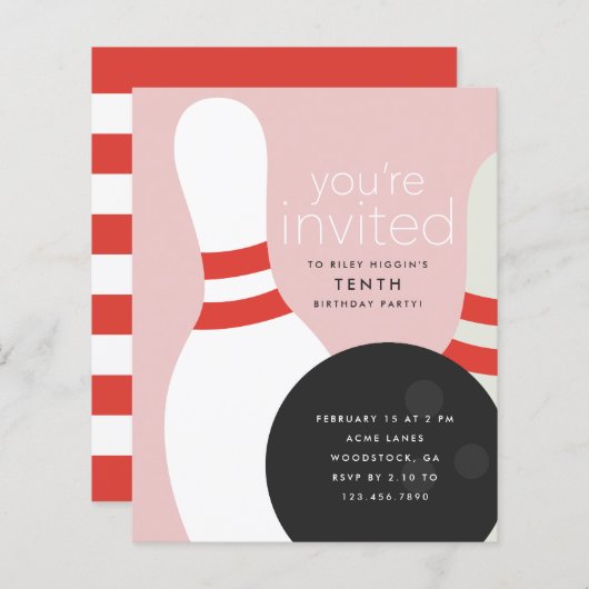 Bowling Birthday Party Invitation (Voorkant / Achterkant)