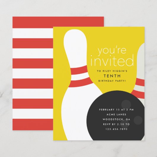 Bowling Birthday Party Invitation (Voorkant / Achterkant)