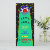 Bowling Birthday Party Invitation - Insert/Name/AG Kaart (Staand voorkant)