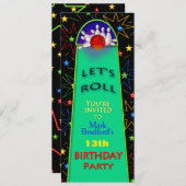 Bowling Birthday Party Invitation - Insert/Name/AG Kaart (Voorkant / Achterkant)
