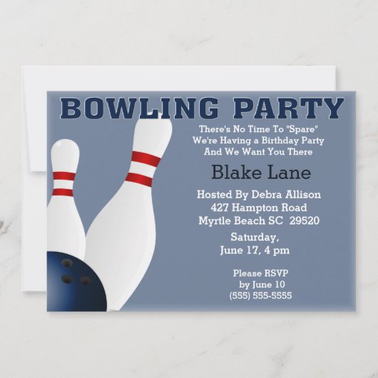 Bowling Birthday Party Invitation Kaart (Voorkant)