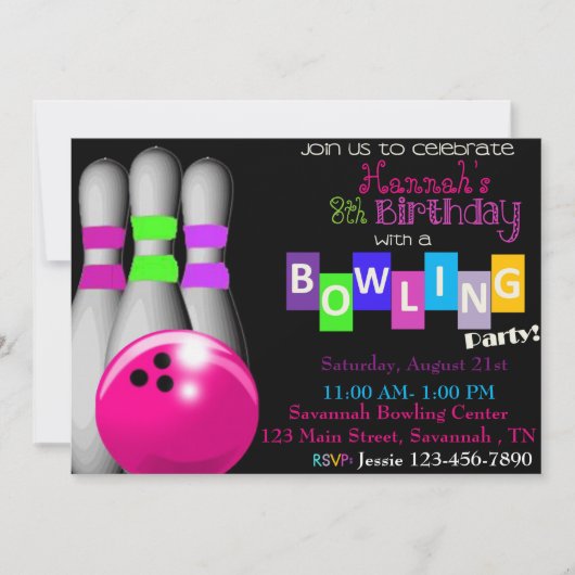 Bowling Birthday Party Invitation Kaart (Voorkant)