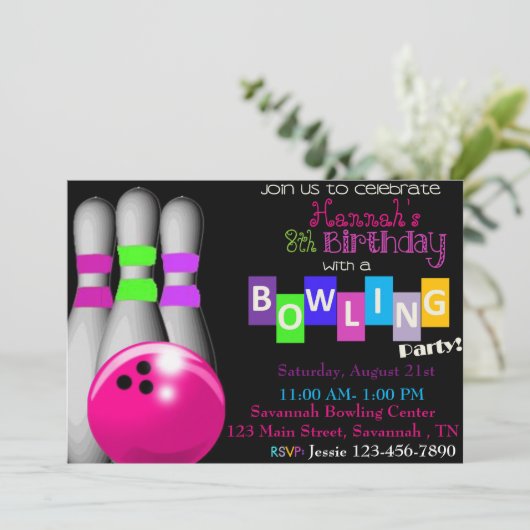Bowling Birthday Party Invitation Kaart (Staand voorkant)