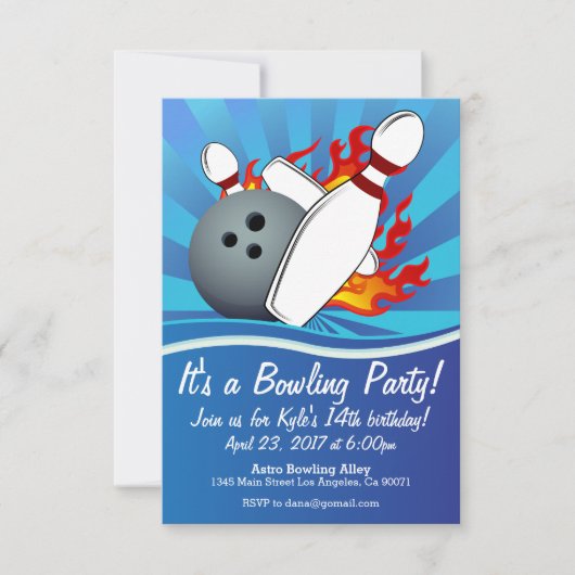 Bowling Birthday Party Invitation Kaart (Voorkant)