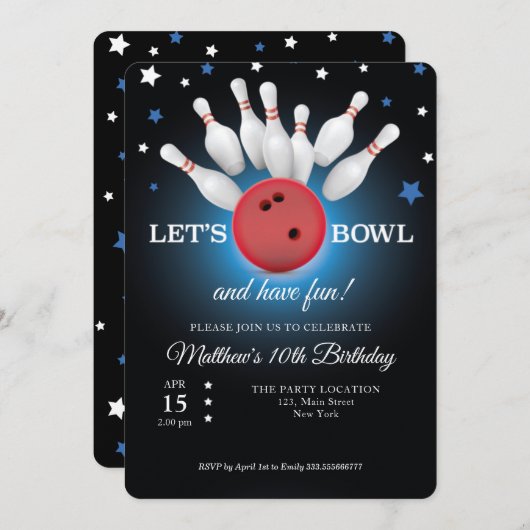 Bowling Birthday Party Invitation Kaart (Voorkant / Achterkant)