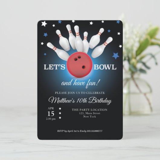 Bowling Birthday Party Invitation Kaart (Staand voorkant)