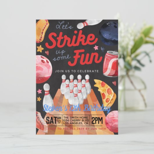 Bowling Birthday Party Invitation Kaart (Staand voorkant)