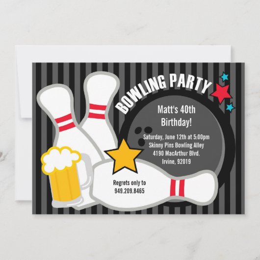 Bowling Birthday Party Invitation Kaart (Voorkant)