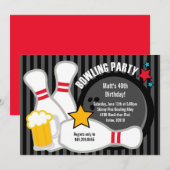 Bowling Birthday Party Invitation Kaart (Voorkant / Achterkant)