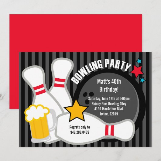 Bowling Birthday Party Invitation Kaart (Voorkant / Achterkant)