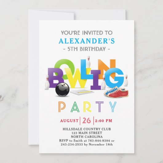 Bowling Birthday Party Invitation Kaart (Voorkant)