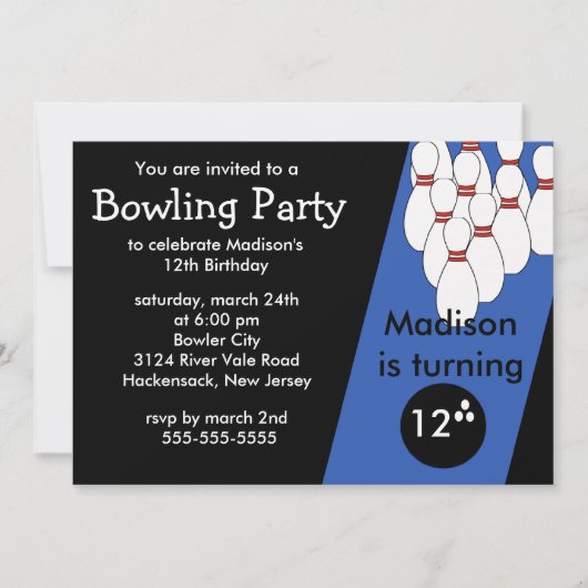 Bowling Birthday Party Invitation Kaart (Voorkant)