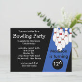 Bowling Birthday Party Invitation Kaart (Staand voorkant)