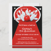 Bowling Birthday Party Invitation Kaart (Voorkant)