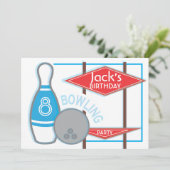 Bowling Birthday Party Invitation Kaart (Staand voorkant)