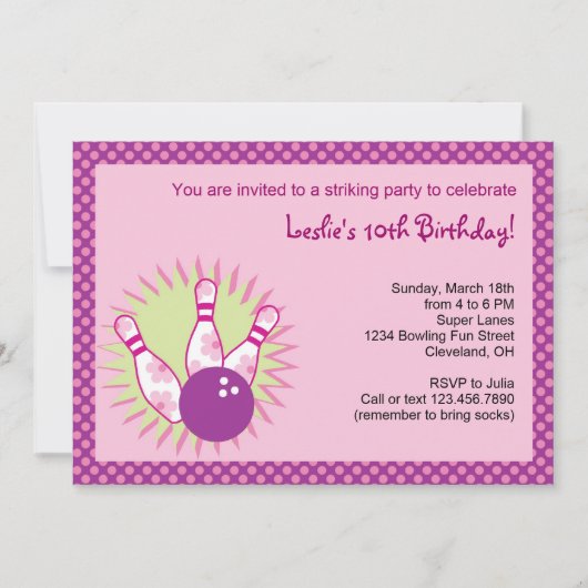 Bowling Birthday Party Invitation Kaart (Voorkant)