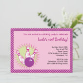 Bowling Birthday Party Invitation Kaart (Staand voorkant)