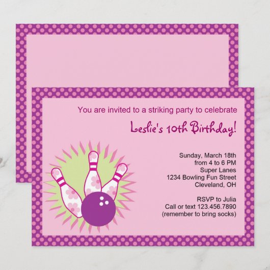 Bowling Birthday Party Invitation Kaart (Voorkant / Achterkant)