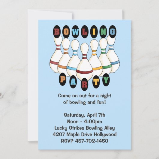 Bowling Birthday Party Invitation Kaart (Voorkant)