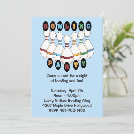 Bowling Birthday Party Invitation Kaart (Staand voorkant)