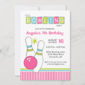 Bowling Birthday Party Invitation Kaart (Voorkant)