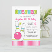 Bowling Birthday Party Invitation Kaart (Staand voorkant)