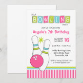 Bowling Birthday Party Invitation Kaart (Voorkant / Achterkant)