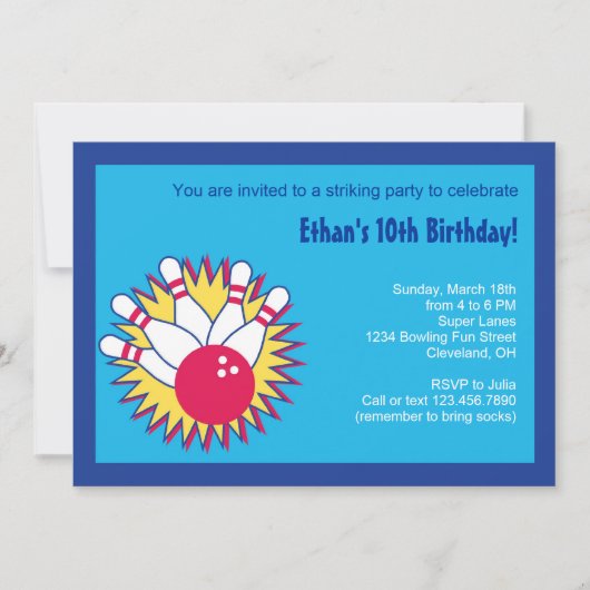 Bowling Birthday Party Invitation Kaart (Voorkant)
