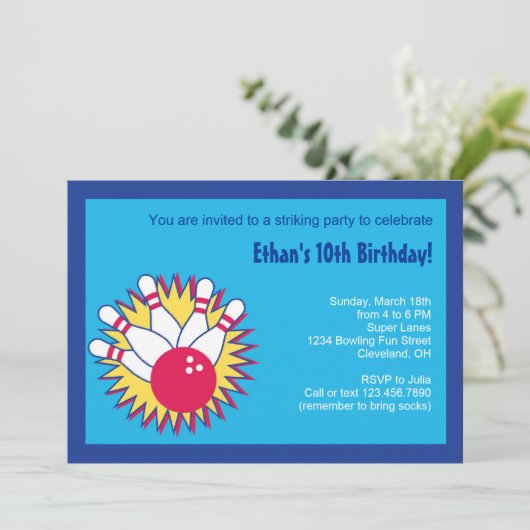 Bowling Birthday Party Invitation Kaart (Staand voorkant)