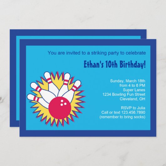 Bowling Birthday Party Invitation Kaart (Voorkant / Achterkant)