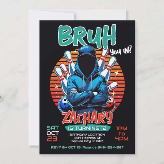 Bowling Birthday Party Invitation Kaart (Voorkant)