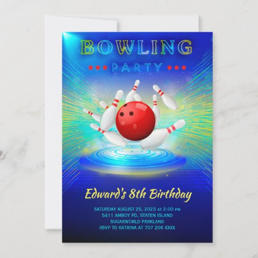 Bowling Birthday Party Invitation Kaart (Voorkant)