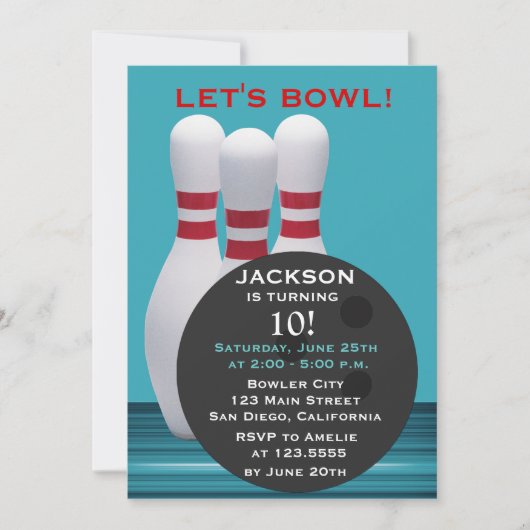 Bowling Birthday Party Invitation Kaart (Voorkant)