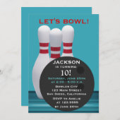 Bowling Birthday Party Invitation Kaart (Voorkant / Achterkant)