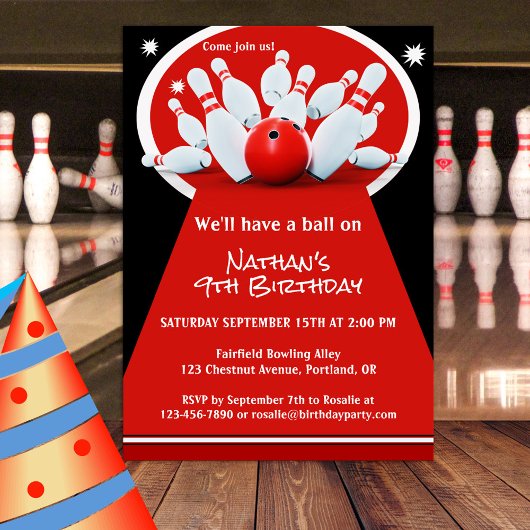 Bowling Birthday Party Invitation Kaart