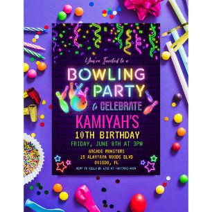 Bowling Birthday Party Invitation Kaart