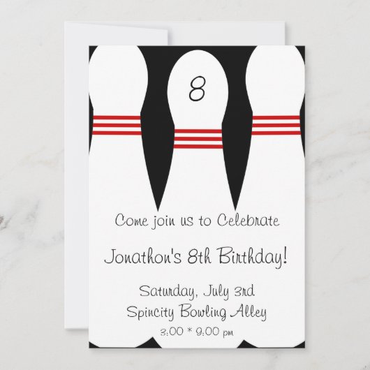 Bowling Birthday Party Invitation Kaart (Voorkant)